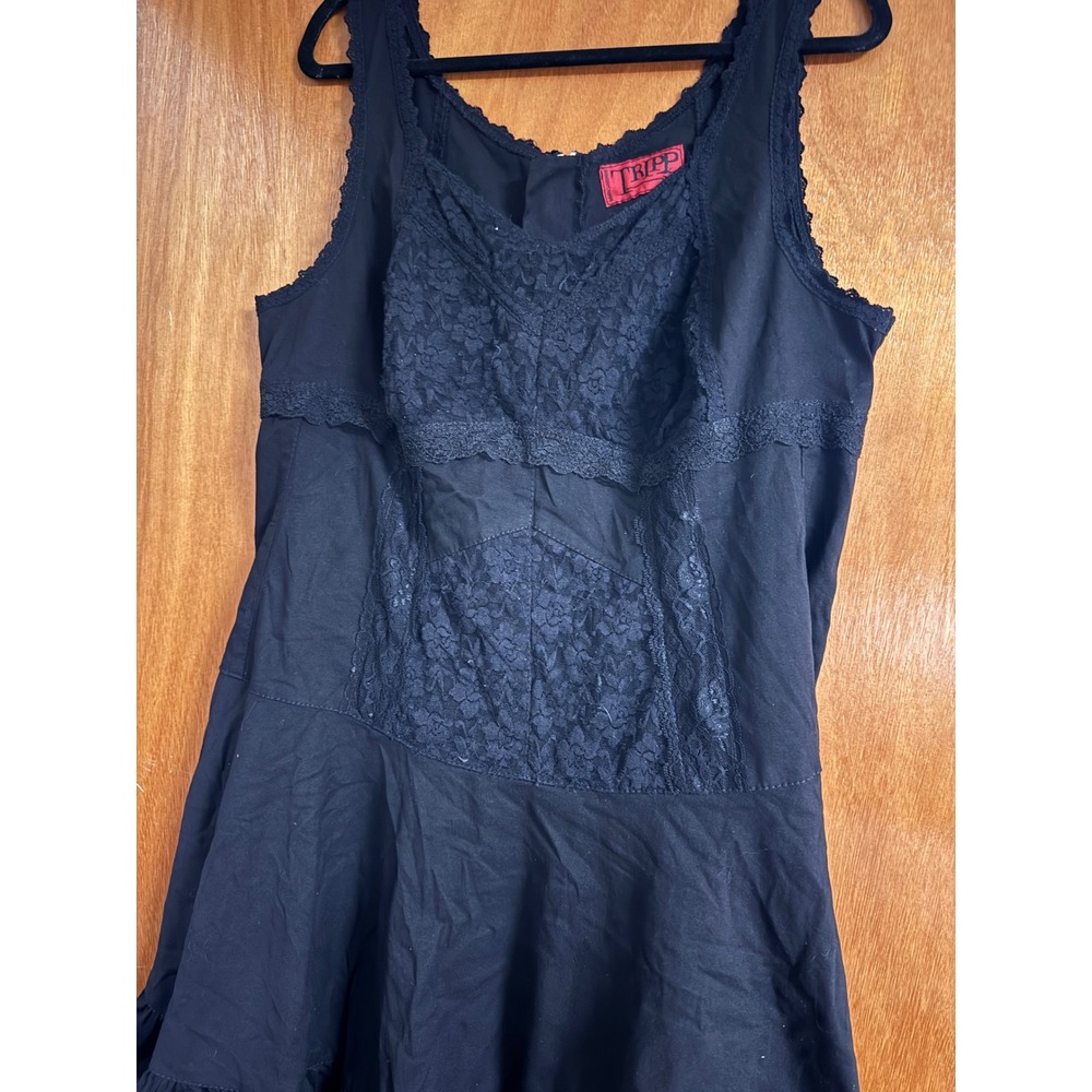 Tripp NYC Black Lace Trim Ruffle Hem Gothic Mini Dress Sleeveless Punk - Picture 2 of 11